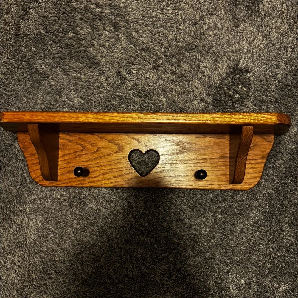 HOME-MADE Rustic Heart Cutout Wall Shelf in Oak Tone